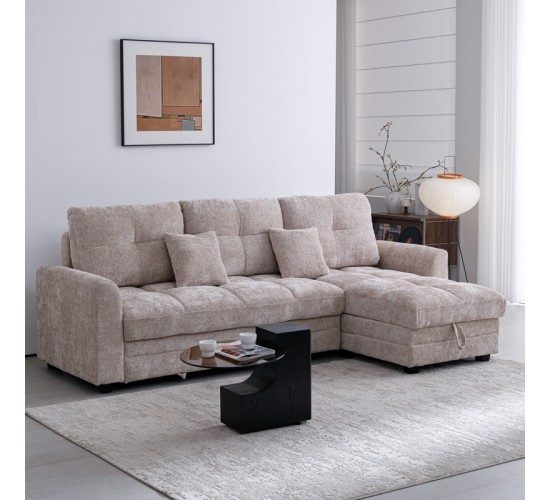 Γωνιακός αναστρέψιμος καναπές κρεβάτι Comfie με αποθηκευτικό χώρο μπεζ ύφασμα 267x159x97εκ 389-000005