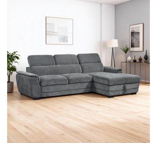 Γωνιακός καναπές-κρεβάτι αριστερή γωνία Dreamora με αποθηκευτικό ύφασμα ανθρακί 270x167x82εκ Υλικό: FABRIC - WOOD 389-000008