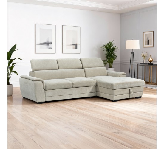 Γωνιακός καναπές-κρεβάτι αριστερή γωνία Dreamora με αποθηκευτικό χώρο ύφασμα μπεζ 270x167x82εκ Υλικό: FABRIC - WOOD 389-000009