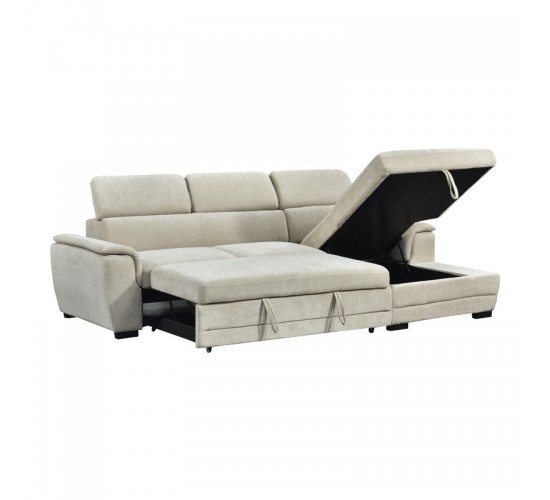 Γωνιακός καναπές-κρεβάτι αριστερή γωνία Dreamora με αποθηκευτικό χώρο ύφασμα μπεζ 270x167x82εκ Υλικό: FABRIC - WOOD 389-000009