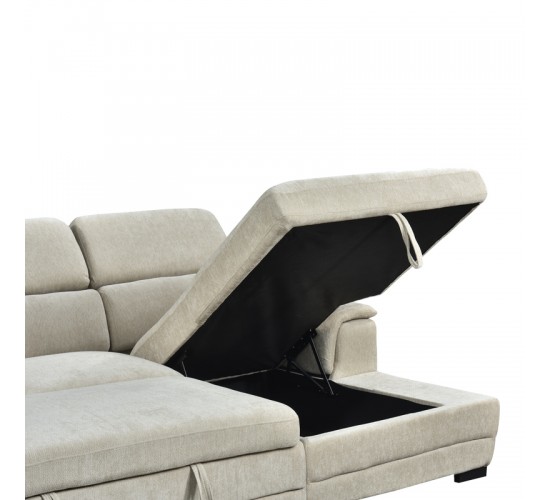 Γωνιακός καναπές-κρεβάτι αριστερή γωνία Dreamora με αποθηκευτικό χώρο ύφασμα μπεζ 270x167x82εκ Υλικό: FABRIC - WOOD 389-000009