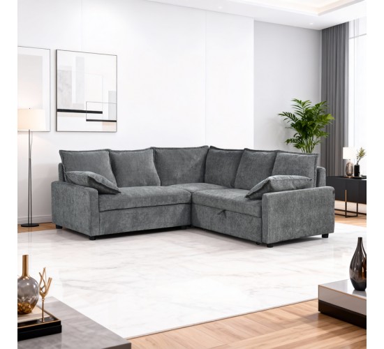 Γωνιακός καναπές κρεβάτι Lounivo ύφασμα ανθρακί 215x215x84εκ Υλικό: FABRIC - WOOD 389-000010