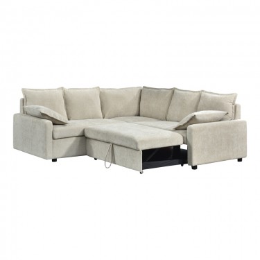 Γωνιακός καναπές κρεβάτι Lounivo ύφασμα μπεζ 215x215x84εκ Υλικό: FABRIC - WOOD 389-000011