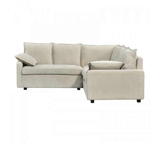 Γωνιακός καναπές κρεβάτι Lounivo ύφασμα μπεζ 215x215x84εκ Υλικό: FABRIC - WOOD 389-000011