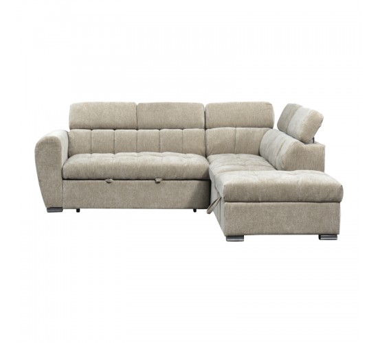 Γωνιακός καναπές-κρεβάτι αριστερή γωνία Nuvora με αποθηκευτικό χώρο μπεζ ύφασμα 244x225x79εκ Υλικό: FABRIC VELVET CORDUROY - WOOD 389-000012