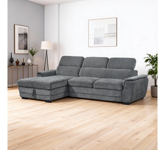 Γωνιακός καναπές-κρεβάτι δεξιά γωνία Dreamora με αποθηκευτικό ύφασμα ανθρακί 270x167x82εκ Υλικό: FABRIC - WOOD 389-000013