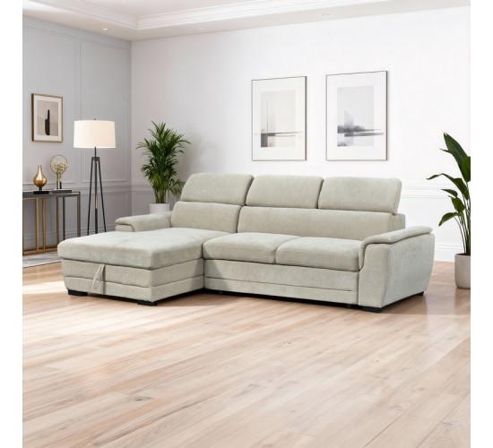 Γωνιακός καναπές-κρεβάτι δεξία γωνία Dreamora με αποθηκευτικό ύφασμα μπεζ 270x167x82εκ Υλικό: FABRIC - WOOD 389-000014