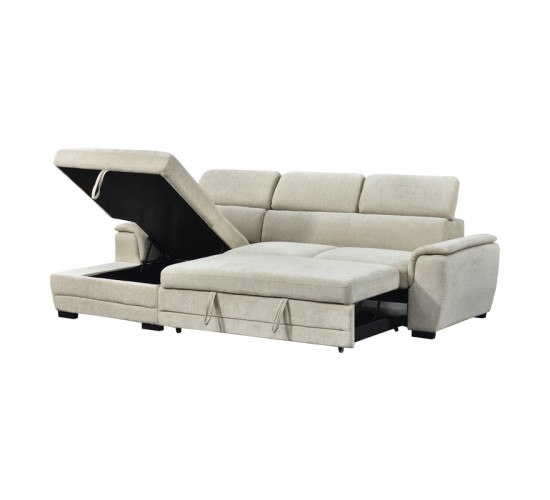 Γωνιακός καναπές-κρεβάτι δεξία γωνία Dreamora με αποθηκευτικό ύφασμα μπεζ 270x167x82εκ Υλικό: FABRIC - WOOD 389-000014