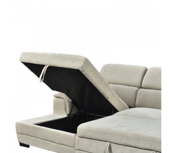 Γωνιακός καναπές-κρεβάτι δεξία γωνία Dreamora με αποθηκευτικό ύφασμα μπεζ 270x167x82εκ Υλικό: FABRIC - WOOD 389-000014