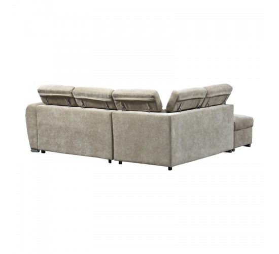 Γωνιακός καναπές-κρεβάτι δεξιά γωνία Nuvora με αποθηκευτικό χώρο μπεζ ύφασμα 244x225x79εκ Υλικό: FABRIC VELVET CORDUROY - WOOD 389-000015