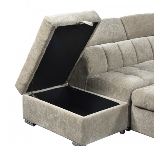 Γωνιακός καναπές-κρεβάτι δεξιά γωνία Nuvora με αποθηκευτικό χώρο μπεζ ύφασμα 244x225x79εκ Υλικό: FABRIC VELVET CORDUROY - WOOD 389-000015