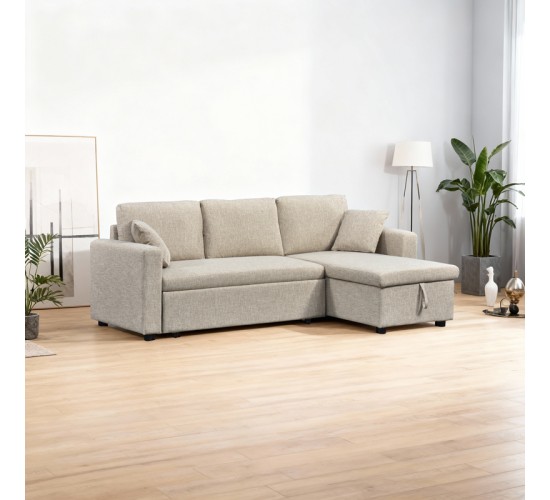 Γωνιακός αναστρέψιμος καναπές κρεβάτι Kamore με αποθηκευτικό χώρο ύφασμα μπεζ 223x146x85εκ Υλικό: FABRIC - WOOD 389-000016