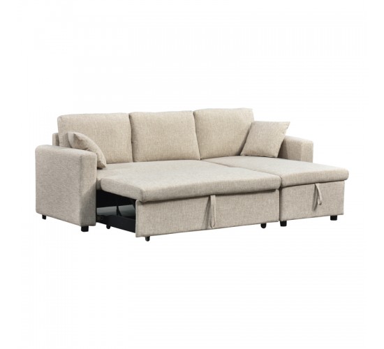 Γωνιακός αναστρέψιμος καναπές κρεβάτι Kamore με αποθηκευτικό χώρο ύφασμα μπεζ 223x146x85εκ Υλικό: FABRIC - WOOD 389-000016