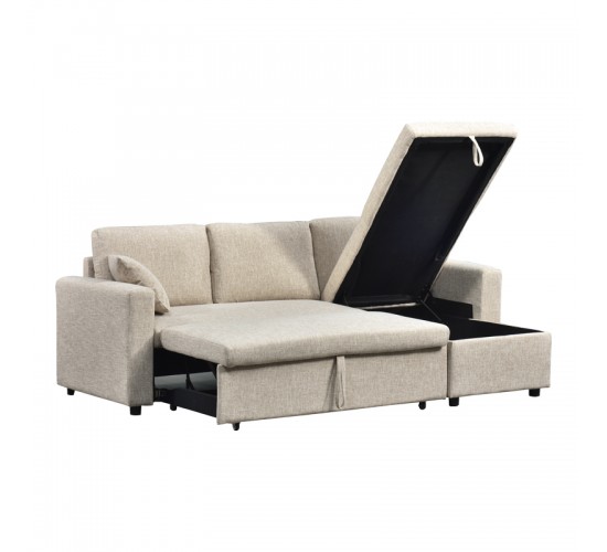 Γωνιακός αναστρέψιμος καναπές κρεβάτι Kamore με αποθηκευτικό χώρο ύφασμα μπεζ 223x146x85εκ Υλικό: FABRIC - WOOD 389-000016