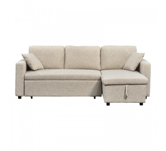 Γωνιακός αναστρέψιμος καναπές κρεβάτι Kamore με αποθηκευτικό χώρο ύφασμα μπεζ 223x146x85εκ Υλικό: FABRIC - WOOD 389-000016