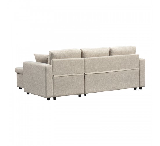 Γωνιακός αναστρέψιμος καναπές κρεβάτι Kamore με αποθηκευτικό χώρο ύφασμα μπεζ 223x146x85εκ Υλικό: FABRIC - WOOD 389-000016