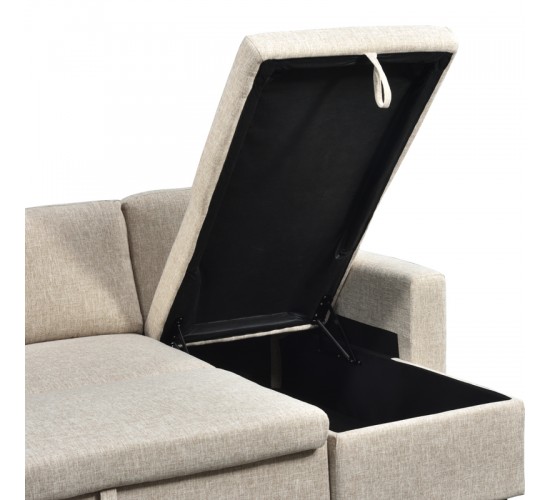 Γωνιακός αναστρέψιμος καναπές κρεβάτι Kamore με αποθηκευτικό χώρο ύφασμα μπεζ 223x146x85εκ Υλικό: FABRIC - WOOD 389-000016