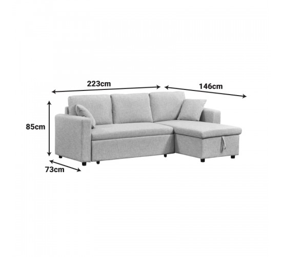 Γωνιακός αναστρέψιμος καναπές κρεβάτι Kamore με αποθηκευτικό χώρο ύφασμα μπεζ 223x146x85εκ Υλικό: FABRIC - WOOD 389-000016