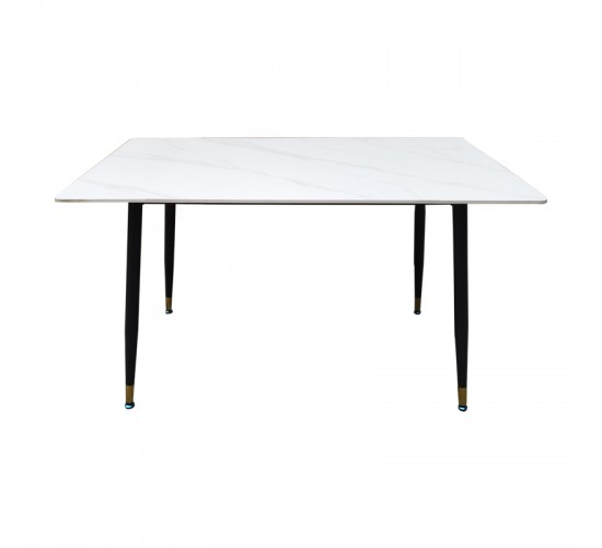 Τραπέζι Pembe sintered stone λευκή όψη μαρμάρου με μαύρα μεταλλικά πόδια 140x80x75εκ Υλικό: Sintered stone top metal legs 390-000003