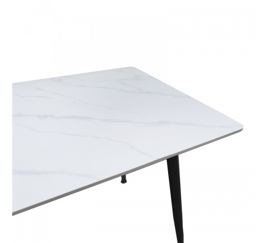 Τραπέζι Pembe sintered stone λευκή όψη μαρμάρου με μαύρα μεταλλικά πόδια 140x80x75εκ Υλικό: Sintered stone top metal legs 390-000003