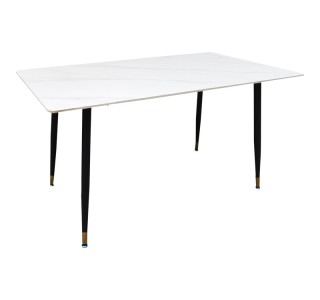 Τραπέζι Pembe sintered stone λευκή όψη μαρμάρου με μαύρα μεταλλικά πόδια 140x80x75εκ Υλικό: Sintered stone top metal legs 390-000003