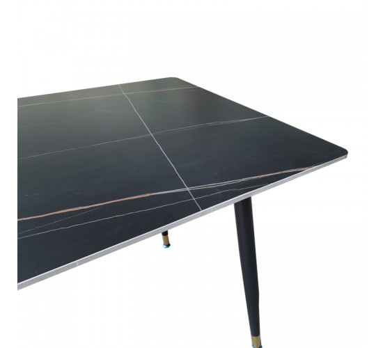 Τραπέζι Pembe sintered stone μαύρη όψη μαρμάρου με μαύρα μεταλλικά πόδια 140x80x75εκ Υλικό: Sintered stone top metal legs 390-000004