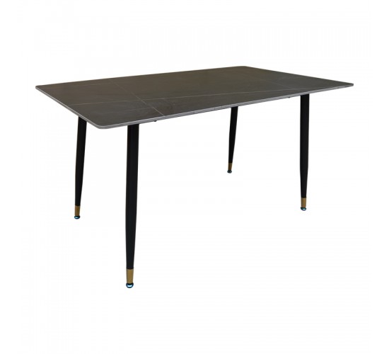 Τραπέζι Pembe sintered stone μαύρη όψη μαρμάρου με μαύρα μεταλλικά πόδια 140x80x75εκ Υλικό: Sintered stone top metal legs 390-000004