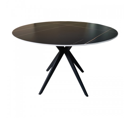 Τραπέζι Orbital sintered stone μαύρη όψη μαρμάρου με μαύρα μεταλλικά πόδια Φ120x76εκ Υλικό: Sintered stone top metal legs 390-000006