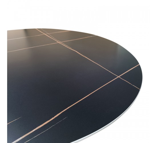 Τραπέζι Orbital sintered stone μαύρη όψη μαρμάρου με μαύρα μεταλλικά πόδια Φ120x76εκ Υλικό: Sintered stone top metal legs 390-000006