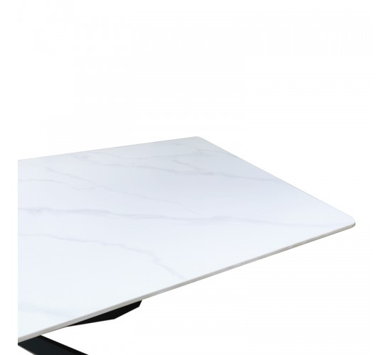 Τραπέζι Mattias sintered stone λευκη όψη μαρμάρου με μαύρα μεταλλικά πόδια 180x90x75εκ Υλικό: MDF paper paste top metal legs 390-000013