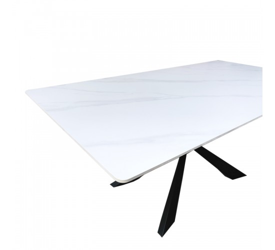 Τραπέζι Mattias sintered stone λευκη όψη μαρμάρου με μαύρα μεταλλικά πόδια 180x90x75εκ Υλικό: MDF paper paste top metal legs 390-000013