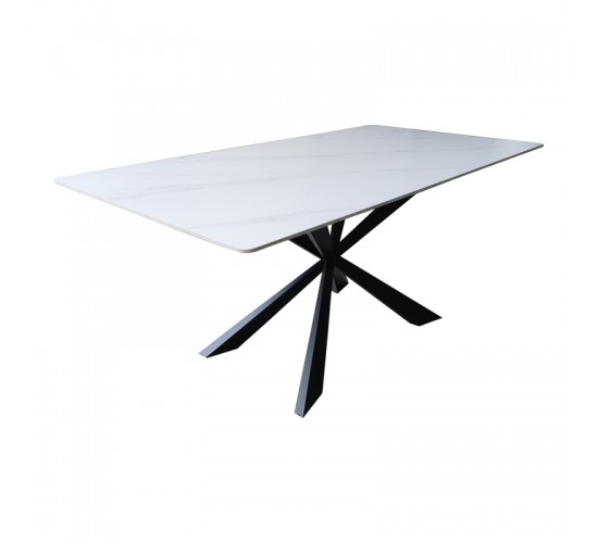 Τραπέζι Mattias sintered stone λευκη όψη μαρμάρου με μαύρα μεταλλικά πόδια 180x90x75εκ Υλικό: MDF paper paste top metal legs 390-000013