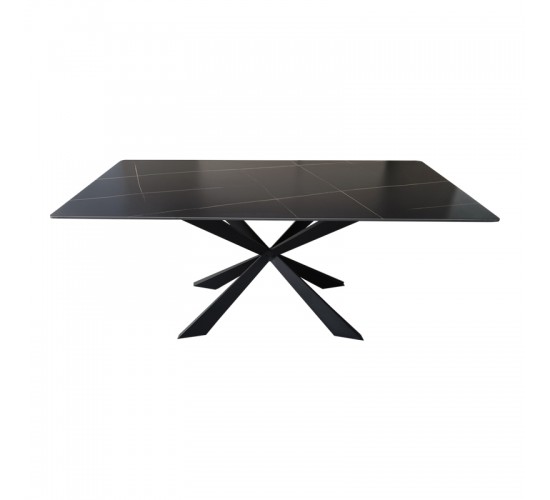 Τραπέζι Mattias sintered stone μαύρη όψη μαρμάρου με μαύρα μεταλλικά πόδια 180x90x75εκ Υλικό: MDF paper paste top metal legs 390-000014