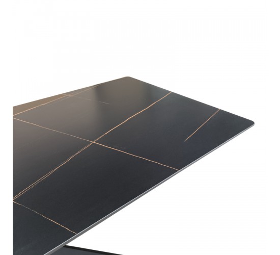 Τραπέζι Mattias sintered stone μαύρη όψη μαρμάρου με μαύρα μεταλλικά πόδια 180x90x75εκ Υλικό: MDF paper paste top metal legs 390-000014