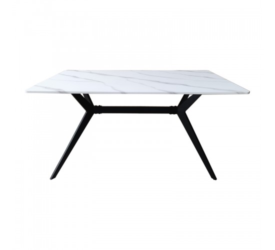 Τραπέζι Ezali mdf λευκή όψη μαρμάρου με μαύρα μεταλλικά πόδια 140x80x75εκ Υλικό: MDF paper paste top metal legs 390-000017