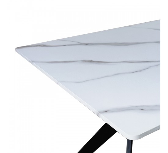 Τραπέζι Ezali mdf λευκή όψη μαρμάρου με μαύρα μεταλλικά πόδια 140x80x75εκ Υλικό: MDF paper paste top metal legs 390-000017