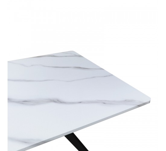 Τραπέζι Ezali mdf λευκή όψη μαρμάρου με μαύρα μεταλλικά πόδια 140x80x75εκ Υλικό: MDF paper paste top metal legs 390-000017