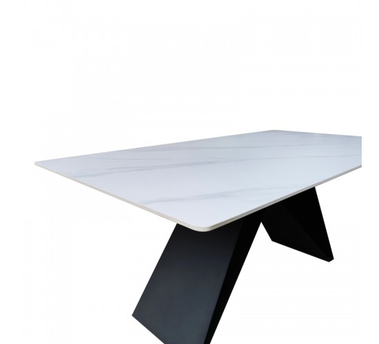 Τραπέζι Mapele sintered stone λευκή όψη μαρμάρου με μαύρα μεταλλικά πόδια 180x90x75εκ Υλικό: Sintered stone top metal legs 390-000021