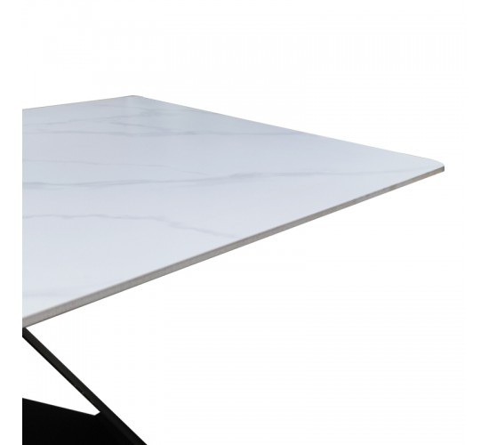 Τραπέζι Mapele sintered stone λευκή όψη μαρμάρου με μαύρα μεταλλικά πόδια 180x90x75εκ Υλικό: Sintered stone top metal legs 390-000021