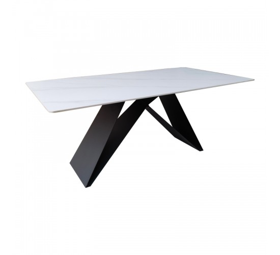 Τραπέζι Mapele sintered stone λευκή όψη μαρμάρου με μαύρα μεταλλικά πόδια 180x90x75εκ Υλικό: Sintered stone top metal legs 390-000021