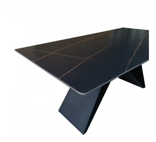 Τραπέζι Mapele μαύρη όψη μαρμάρου με μαύρα μεταλλικά πόδια 180x90x75εκ Υλικό: Sintered stone top metal legs 390-000022