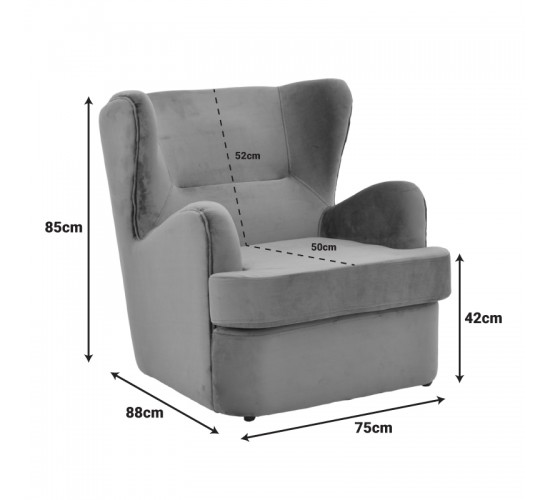 Πολυθρόνα Regalo βελούδο σε ανθρακί απόχρωση 75x88x85εκ Υλικό: Fabric-Polyester-Filling -Foam & doll cotton Frame :Plywood 392-000009