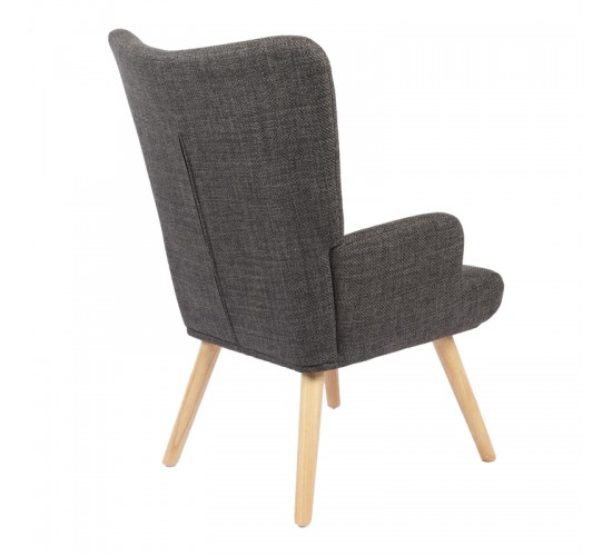 Πολυθρόνα-μπερζέρα Gerlina ανθρακί ύφασμα με πόδι σε φυσική απόχρωση 71x64x94εκ Υλικό: 100 %  POLYESTER FABRIC - METAL FRAME - FOAM - RUBBERWOOD 393-000001