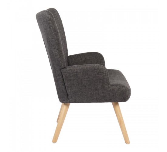 Πολυθρόνα-μπερζέρα Gerlina ανθρακί ύφασμα με πόδι σε φυσική απόχρωση 71x64x94εκ Υλικό: 100 %  POLYESTER FABRIC - METAL FRAME - FOAM - RUBBERWOOD 393-000001