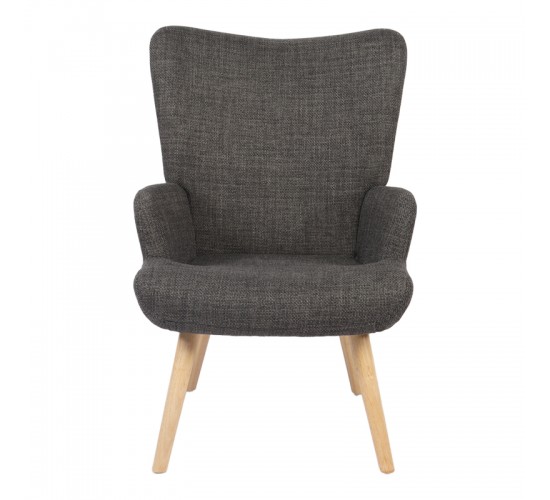 Πολυθρόνα-μπερζέρα Gerlina ανθρακί ύφασμα με πόδι σε φυσική απόχρωση 71x64x94εκ Υλικό: 100 %  POLYESTER FABRIC - METAL FRAME - FOAM - RUBBERWOOD 393-000001