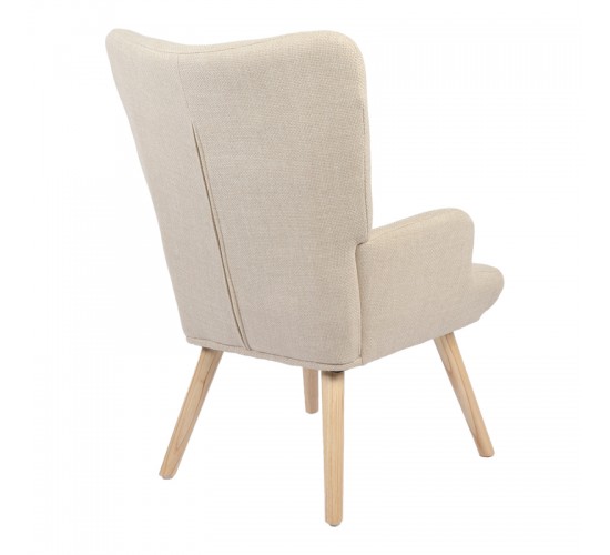 Πολυθρόνα-μπερζέρα Gerlina κρεμ ύφασμα με πόδι σε φυσική απόχρωση 71x64x94εκ Υλικό: 100 %  POLYESTER FABRIC - METAL FRAME - FOAM - RUBBERWOOD 393-000003