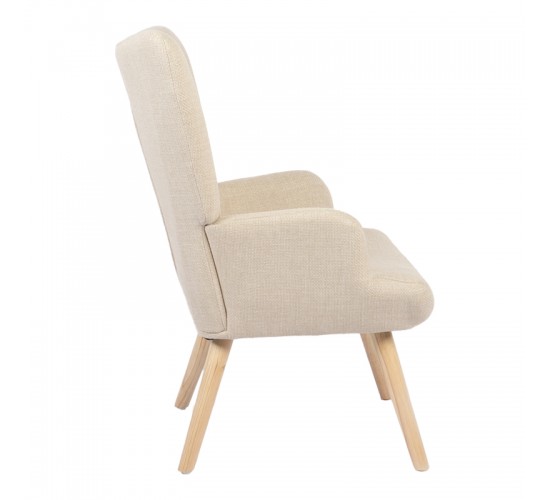 Πολυθρόνα-μπερζέρα Gerlina κρεμ ύφασμα με πόδι σε φυσική απόχρωση 71x64x94εκ Υλικό: 100 %  POLYESTER FABRIC - METAL FRAME - FOAM - RUBBERWOOD 393-000003