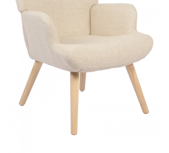 Πολυθρόνα-μπερζέρα Gerlina κρεμ ύφασμα με πόδι σε φυσική απόχρωση 71x64x94εκ Υλικό: 100 %  POLYESTER FABRIC - METAL FRAME - FOAM - RUBBERWOOD 393-000003