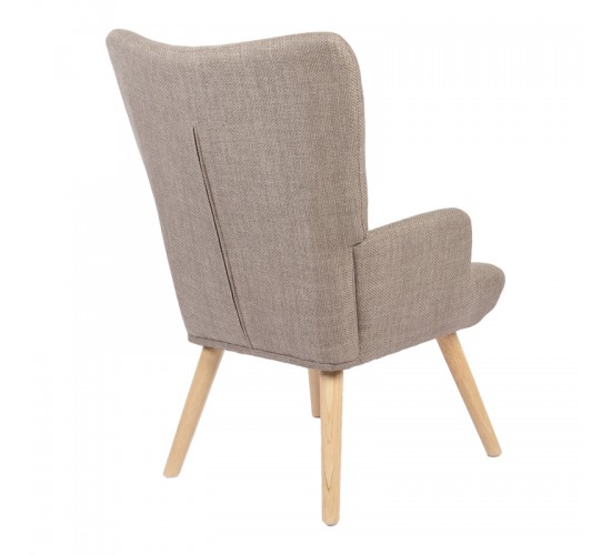 Πολυθρόνα-μπερζέρα Gerlina γκρι-μπεζ ύφασμα με πόδι σε φυσική απόχρωση 71x64x94εκ Υλικό: 100 %  POLYESTER FABRIC - METAL FRAME - FOAM - RUBBERWOOD 393-000004