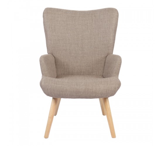 Πολυθρόνα-μπερζέρα Gerlina γκρι-μπεζ ύφασμα με πόδι σε φυσική απόχρωση 71x64x94εκ Υλικό: 100 %  POLYESTER FABRIC - METAL FRAME - FOAM - RUBBERWOOD 393-000004